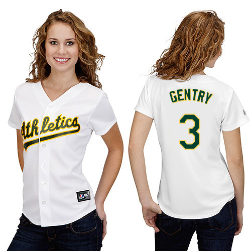 Craig Gentry #3 mlb Jersey-Oakland Athletics Women's Authentic Home White Cool Base Baseball Jersey